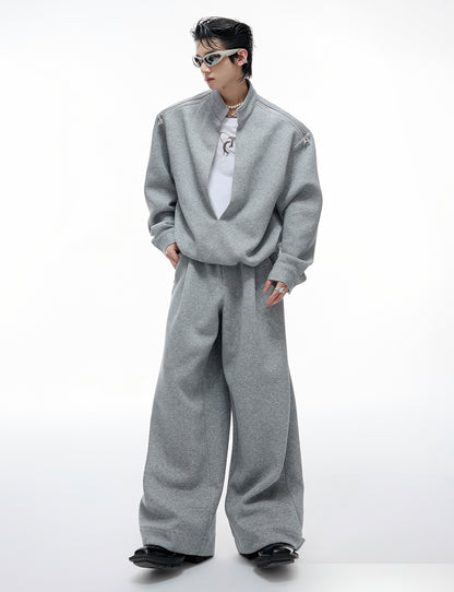 Fake Layered Zipper Design Sweatshirt & Wide Leg Sweatpants Setup WN20542