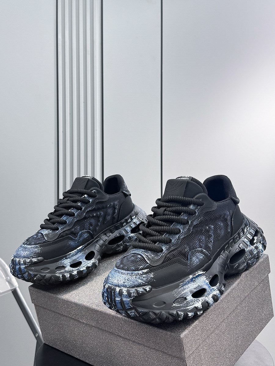 Damage Graffiti Print Chunky Sole Sneakers WN24585