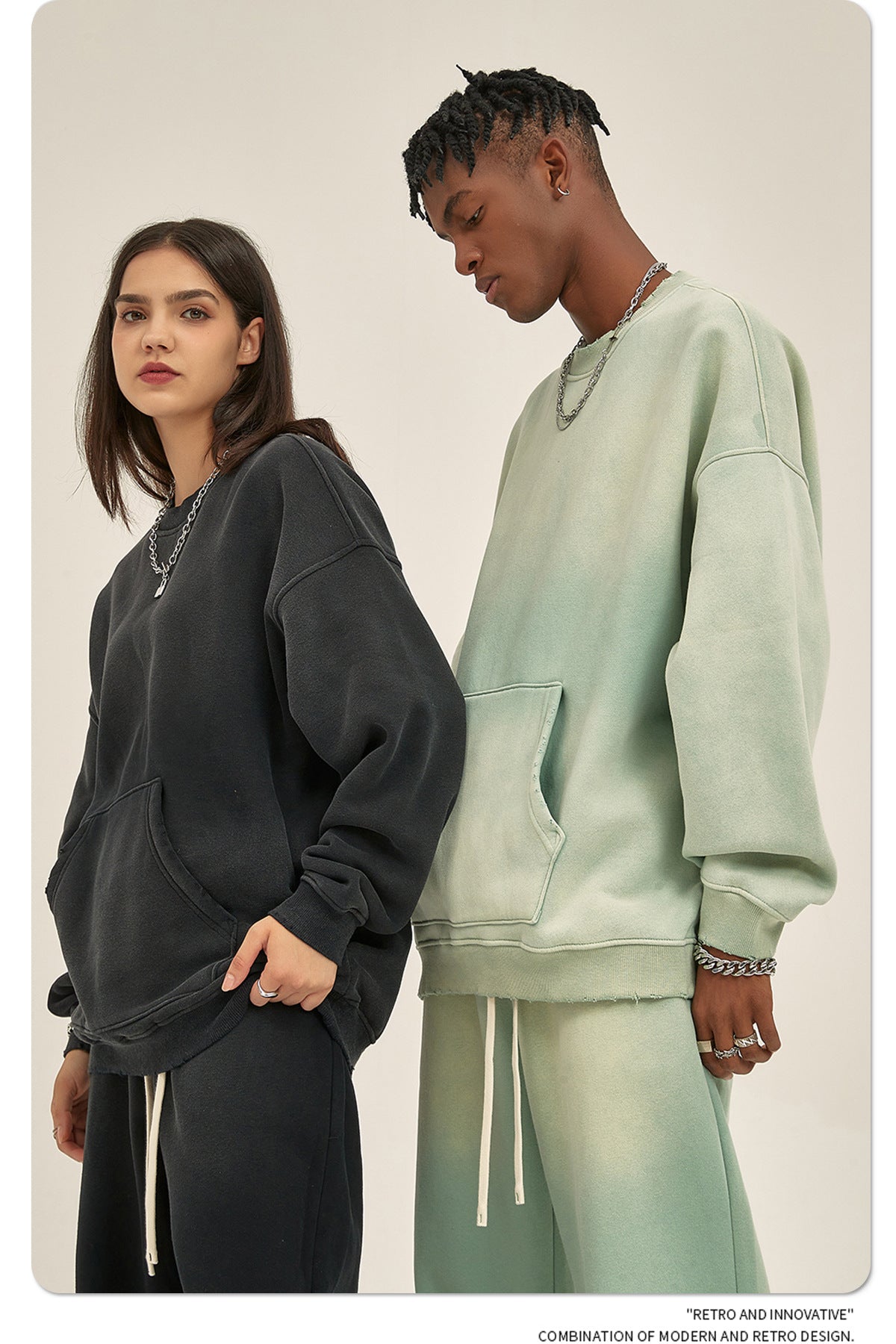 Fleece Lining Spray-dye Damage Oversize Sweatshirt WN9967