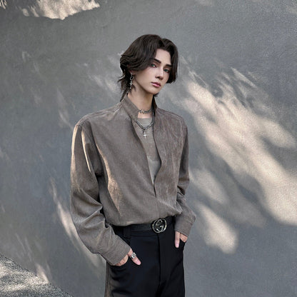 Oversize Deep V-Neck Long Sleeve Shirt WN25152