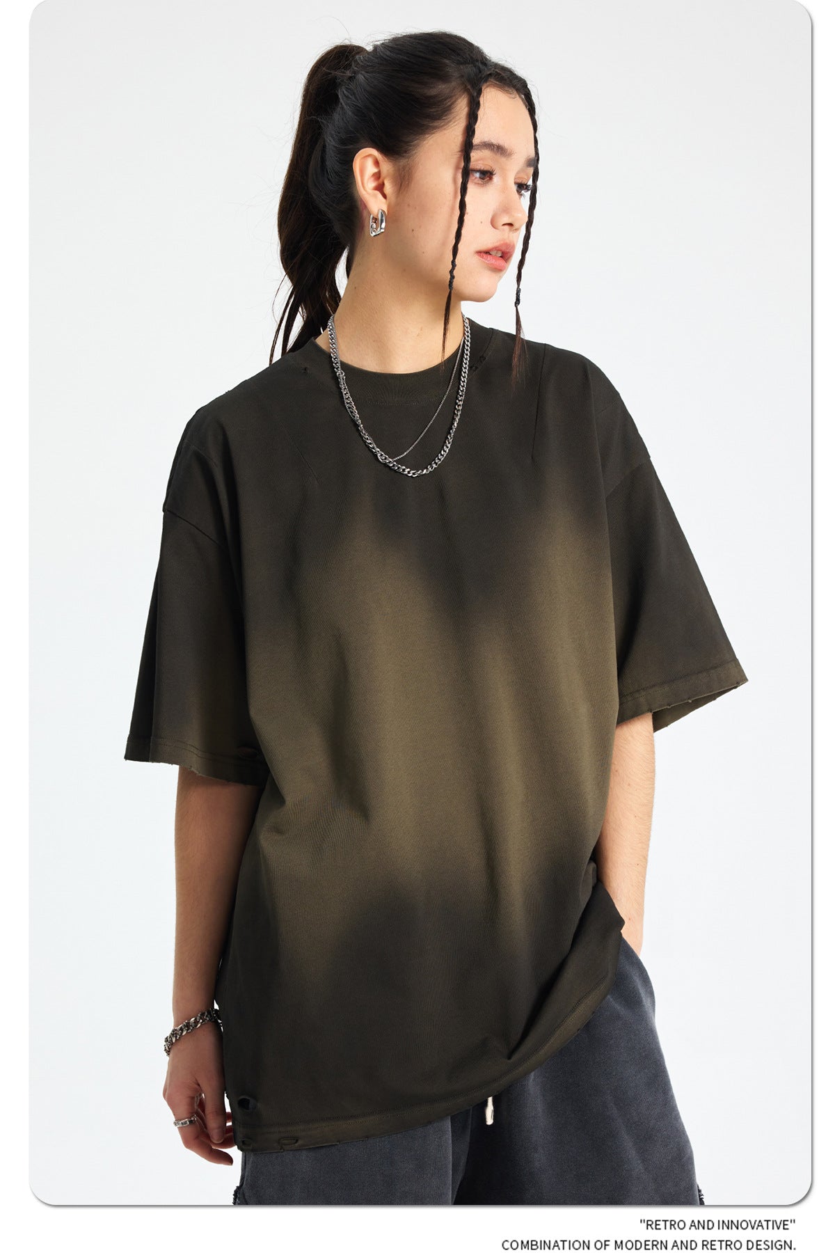 Spray Dye Washed Damage Short Sleeve T-Shirt WN16276