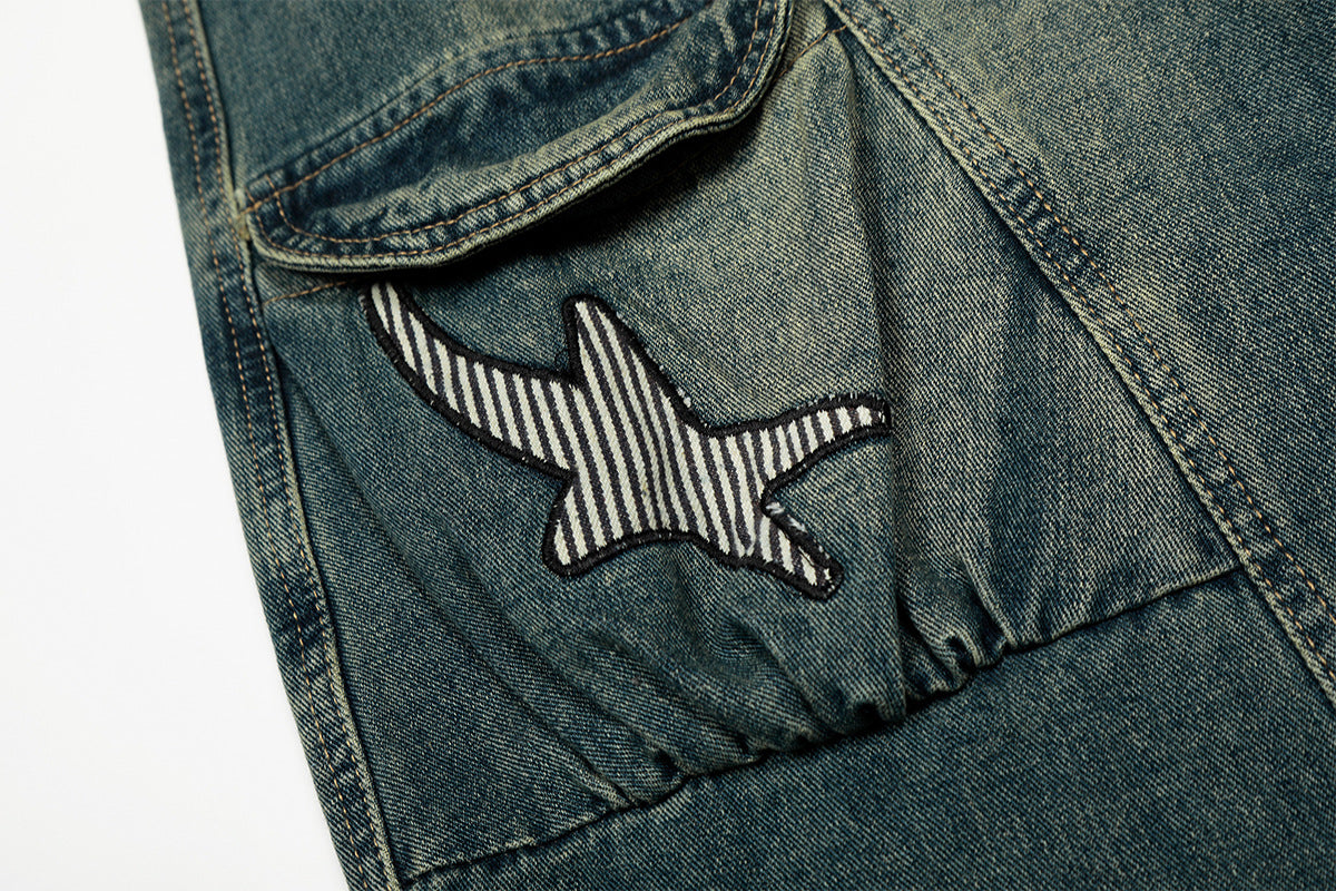 Washed Embroidery Wide Leg Denim Jeans WN25406