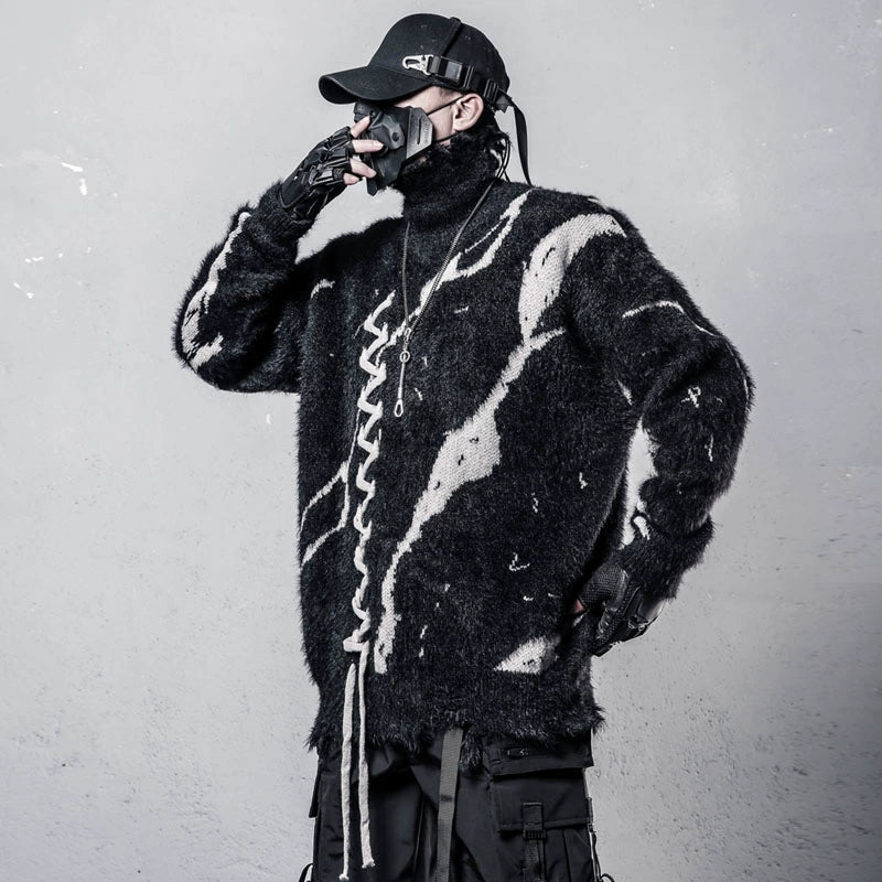 High-Neck Oversize Color Block Knit Sweater WN22329