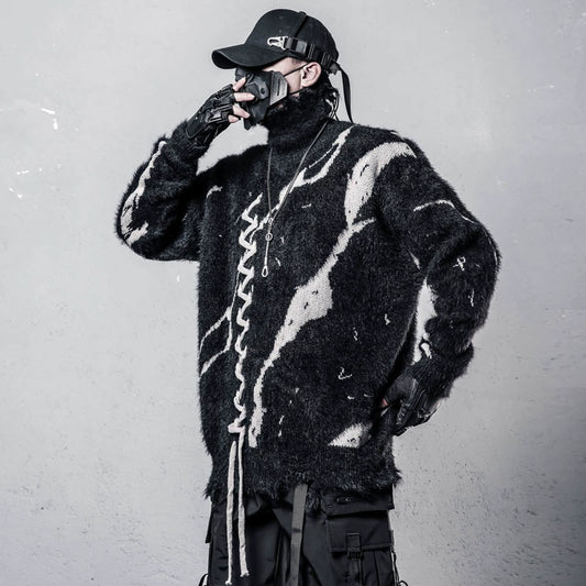 High-Neck Oversize Color Block Knit Sweater WN22329