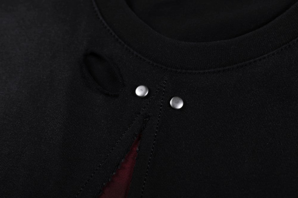 Patch Cross Studs Damage Washed Short Sleeve T-Shirt WN28118