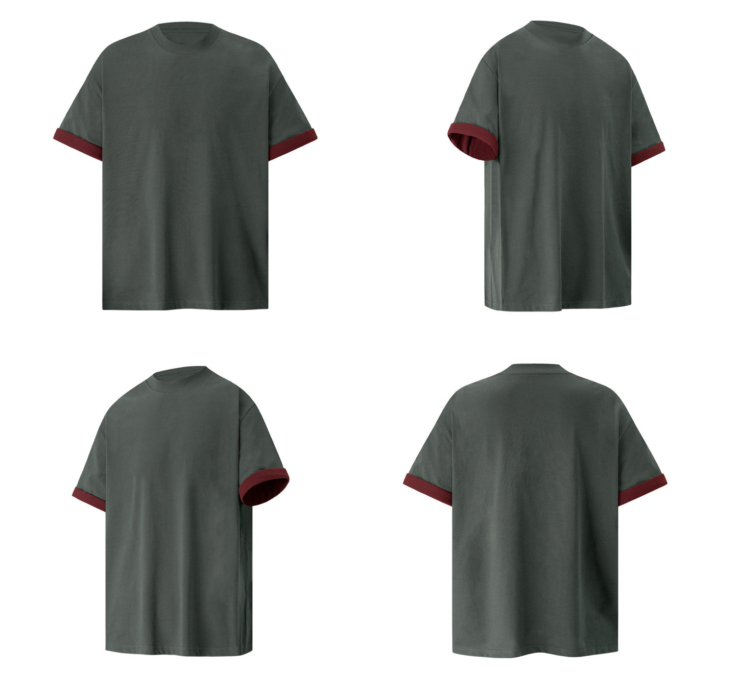 Contrast Cuff Fake Layered Boxy Oversize Short Sleeve T-Shirt WN26301