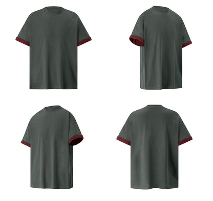 Contrast Cuff Fake Layered Boxy Oversize Short Sleeve T-Shirt WN26301