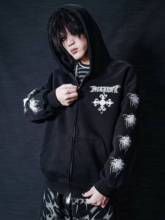 Graphic Print Zipper Hoodie WN15893
