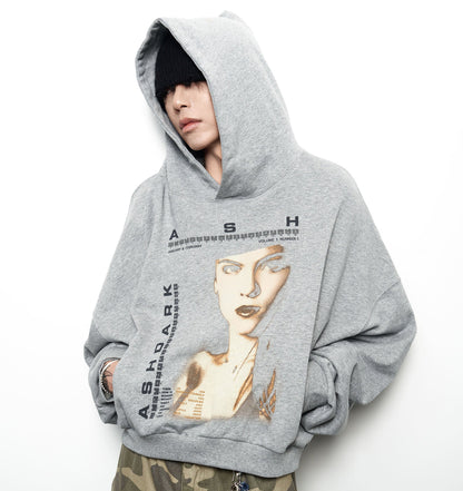 Art Letter Print Cropped Oversize Hoodie WN22970