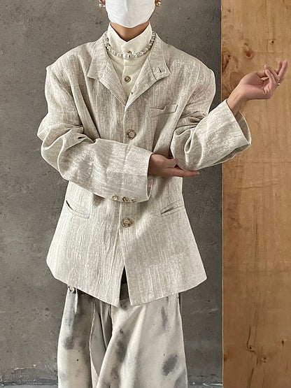 Standing-Collar Linen Jacquard Tailored Jacket WN20028