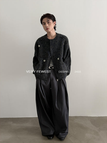 Beaded Floral Oversize Knit Cardigan WN15265