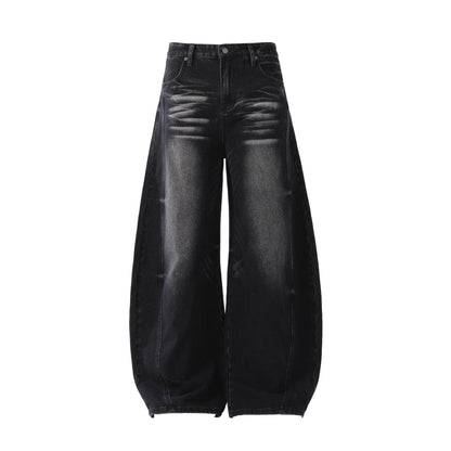 Deconstruction Whisker Curved Wide Leg Denim Jeans WN26161