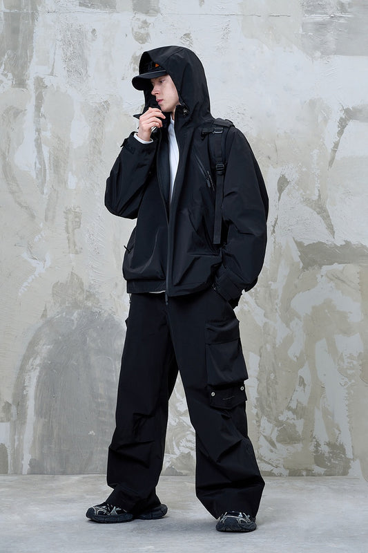 Waterproof Oversize Sporty Jacket & Wide Leg Cargo Pants Setup WN13181