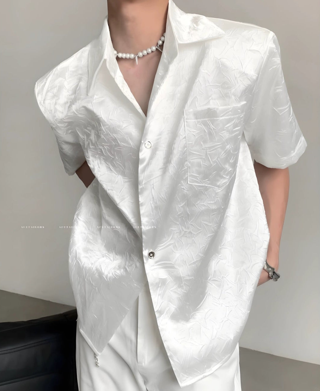 Jacquard Draping Long Sleeve Shirt WN20079