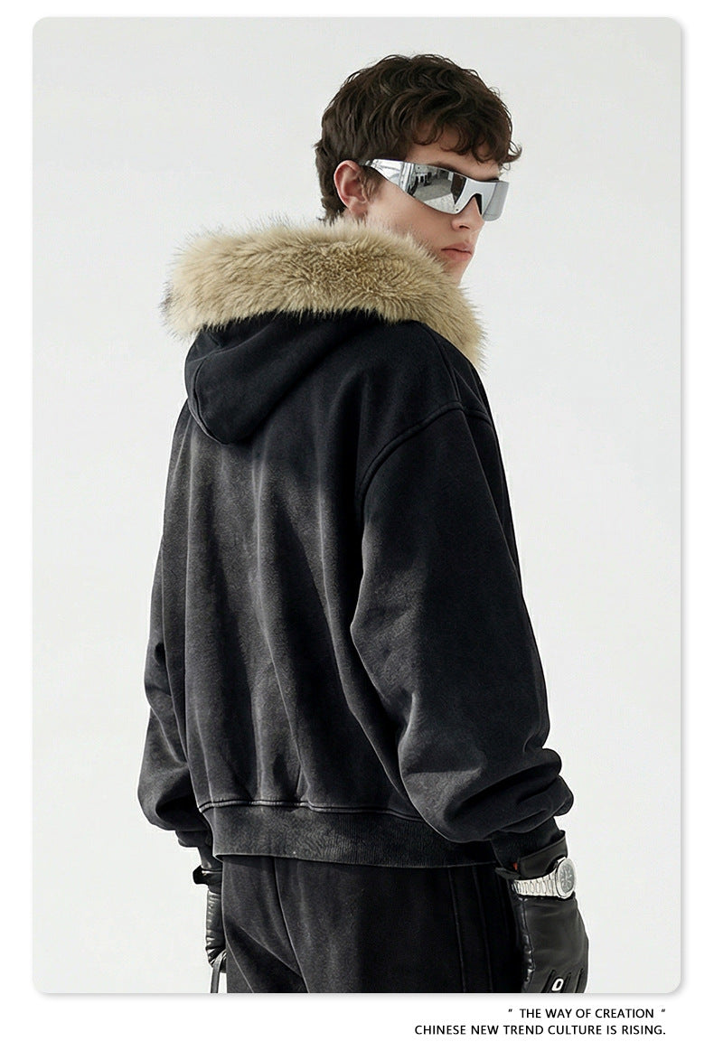 Fake Fur Collar Fleece Lining Zipper Hoodie WN23118