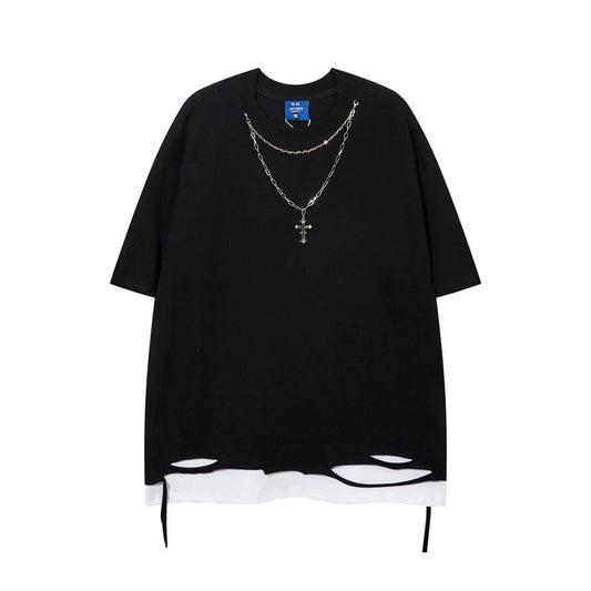 Oversize Damage Chain Attached T-shirt WN5543