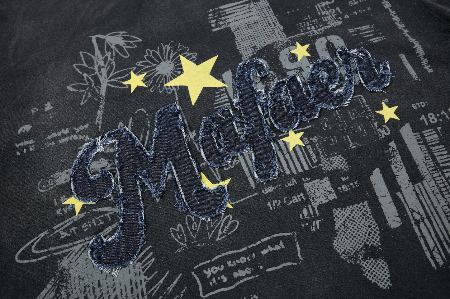 Star Applique Embroidery Washed Short Sleeve T-Shirt WN25651