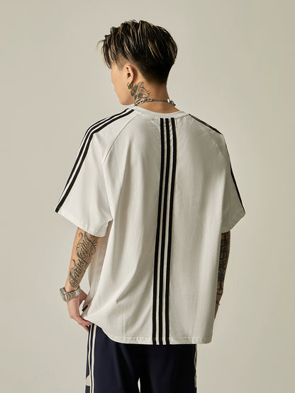 Oversize Three Bar Design Short Sleeve T-shirt WN7736