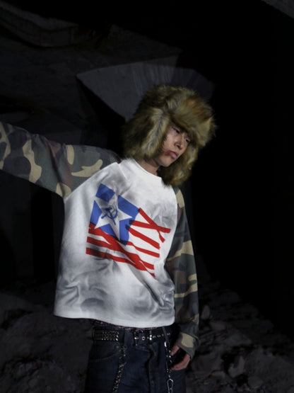 Camouflage Design Print Raglan Long Sleeve T-Shirt WN20962