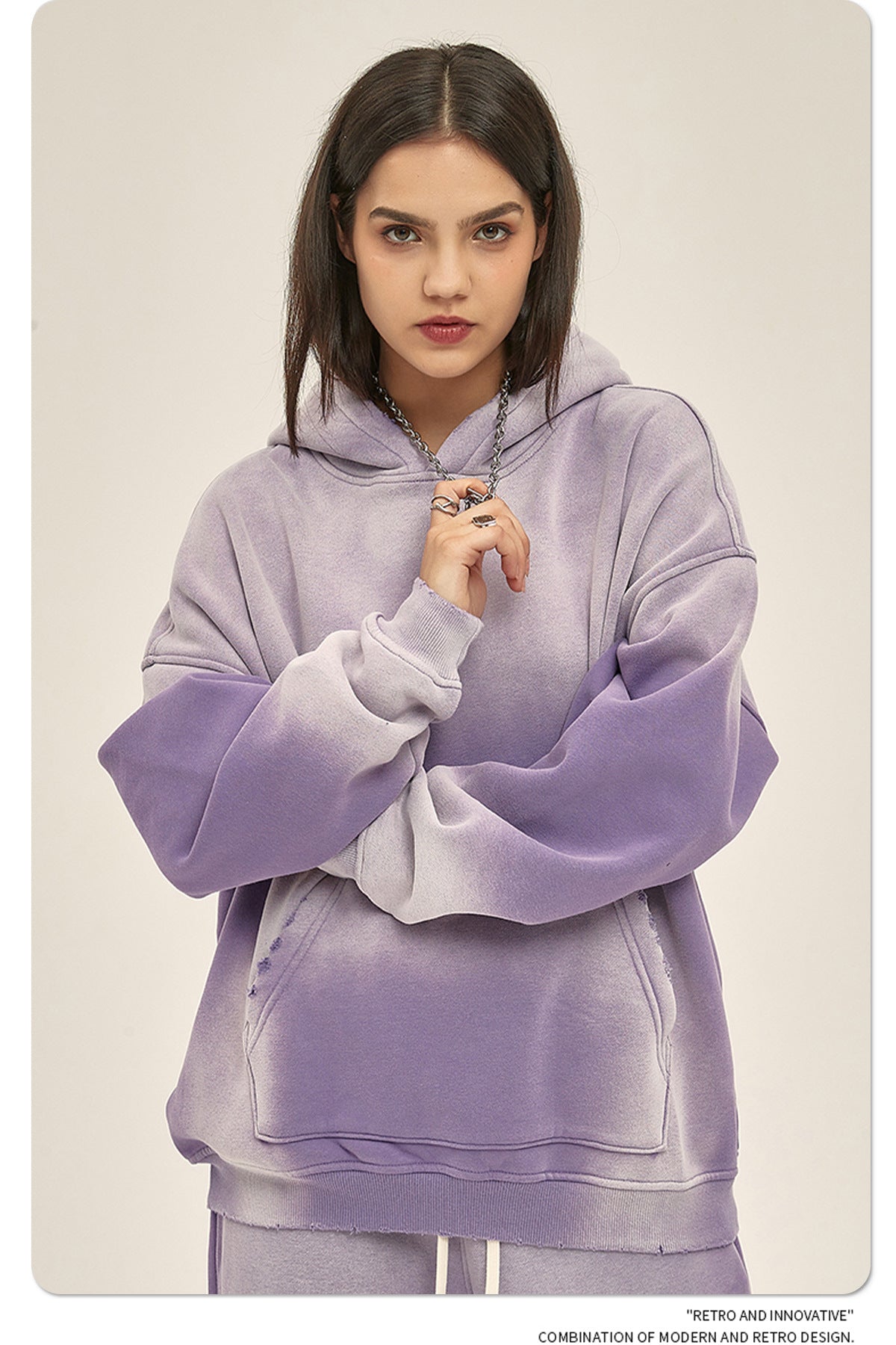 Fleece Lining Spray-dye Damage Oversize Hoodie & Fleece Lining Sweatpants WN9969