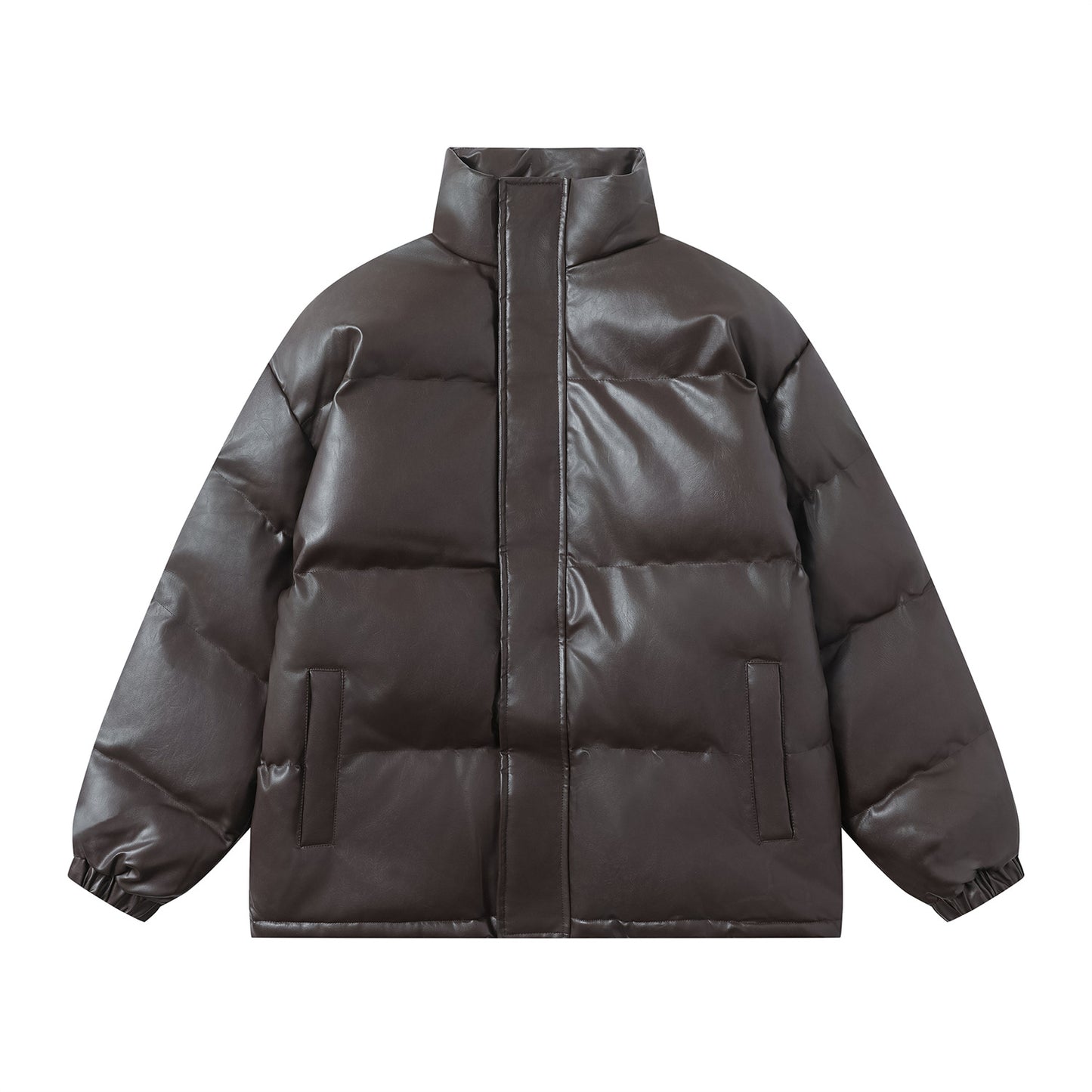 OVERSIZE PU LEATHER STAND NECK PUFFER JACKET WN11503