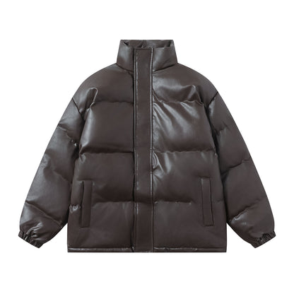 OVERSIZE PU LEATHER STAND NECK PUFFER JACKET WN11503