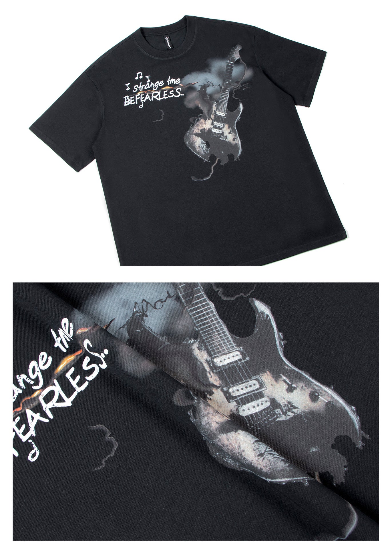 Rock Guitar Print Oversize Short Sleeve T-Shirt WN26329