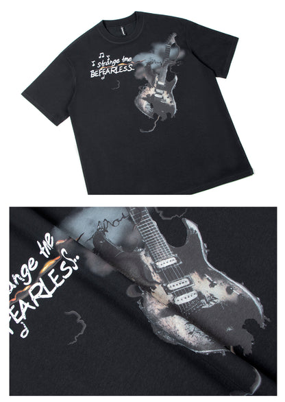 Rock Guitar Print Oversize Short Sleeve T-Shirt WN26329