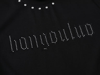 Letter Rhinestone Oversize Short Sleeve T-Shirt WN26044