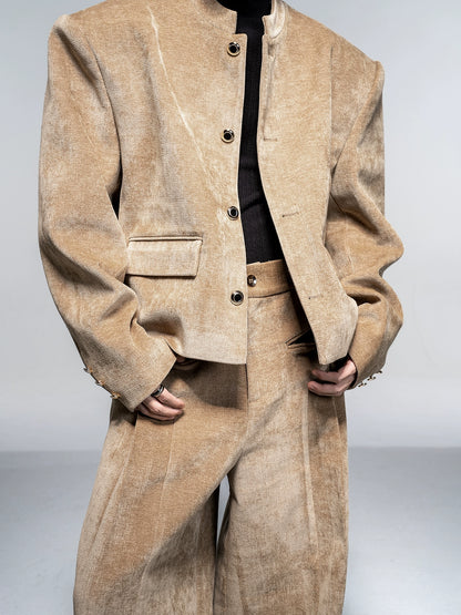 Shoulder-Pad Velvet Tailored Jacket & Wide Leg Trousers Setup WN20882