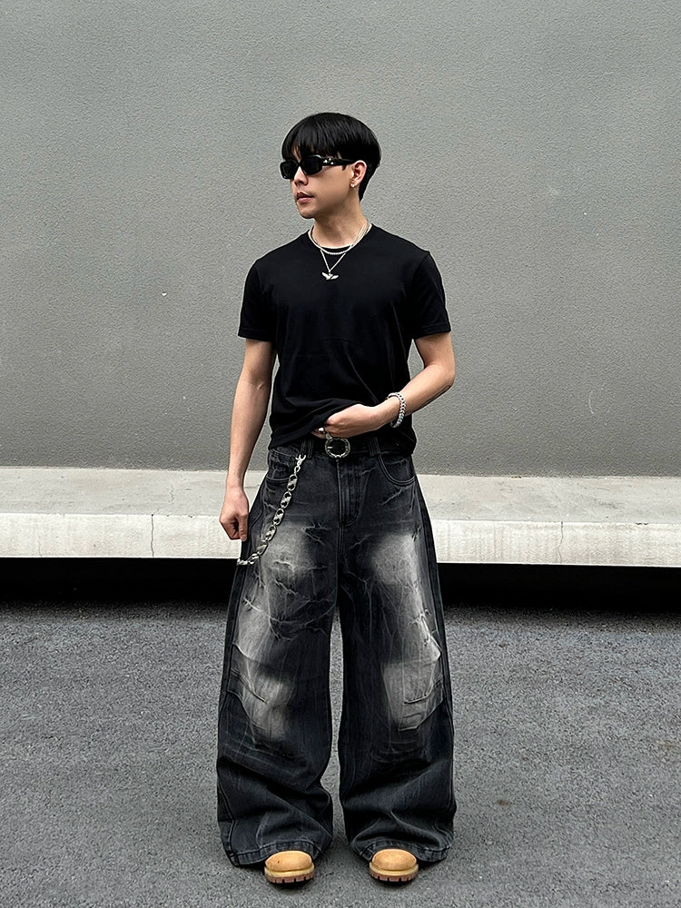 Lightning Pattern Baggy Denim Jeans WN19591