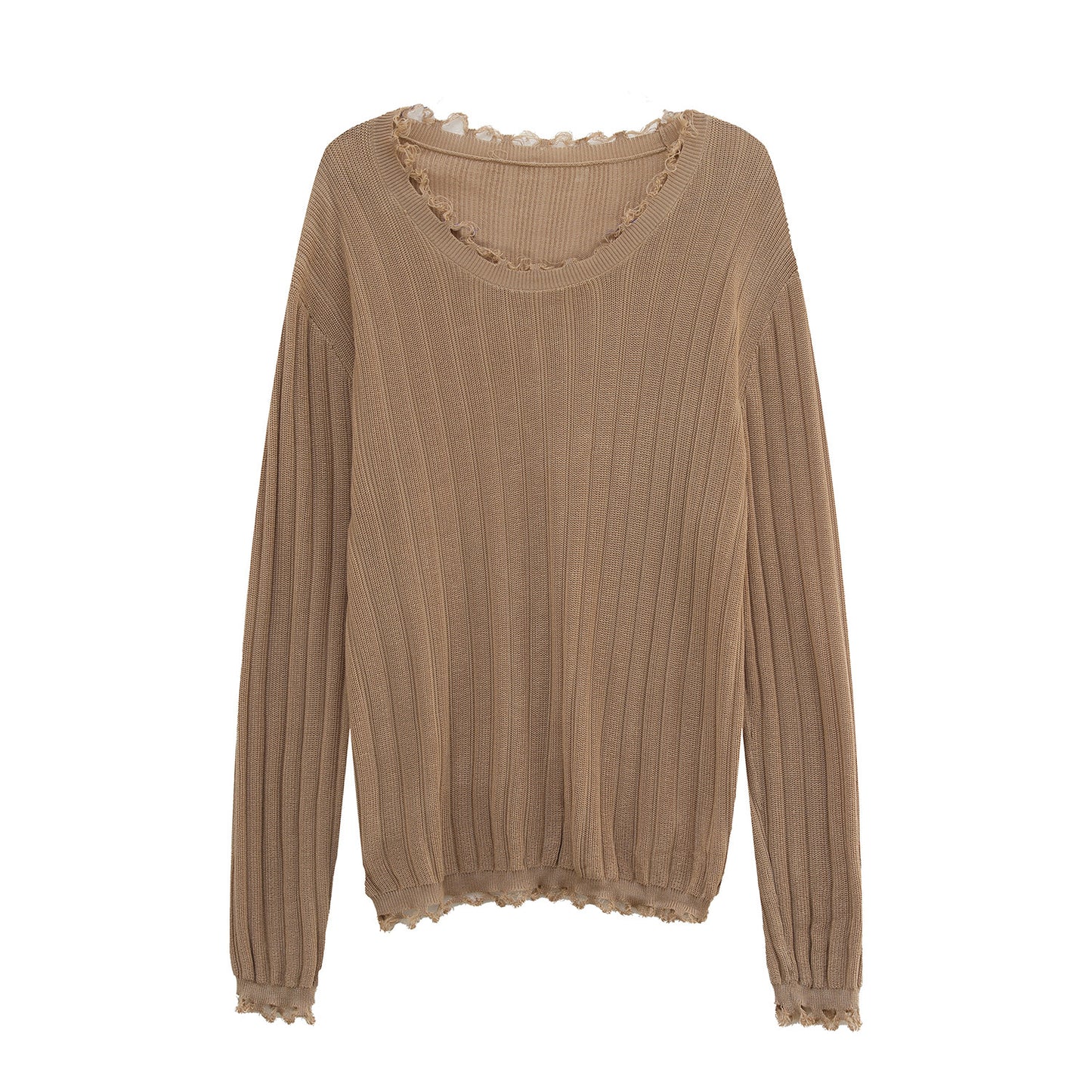 Fringe Lace Rib Knit Sweater WN24989