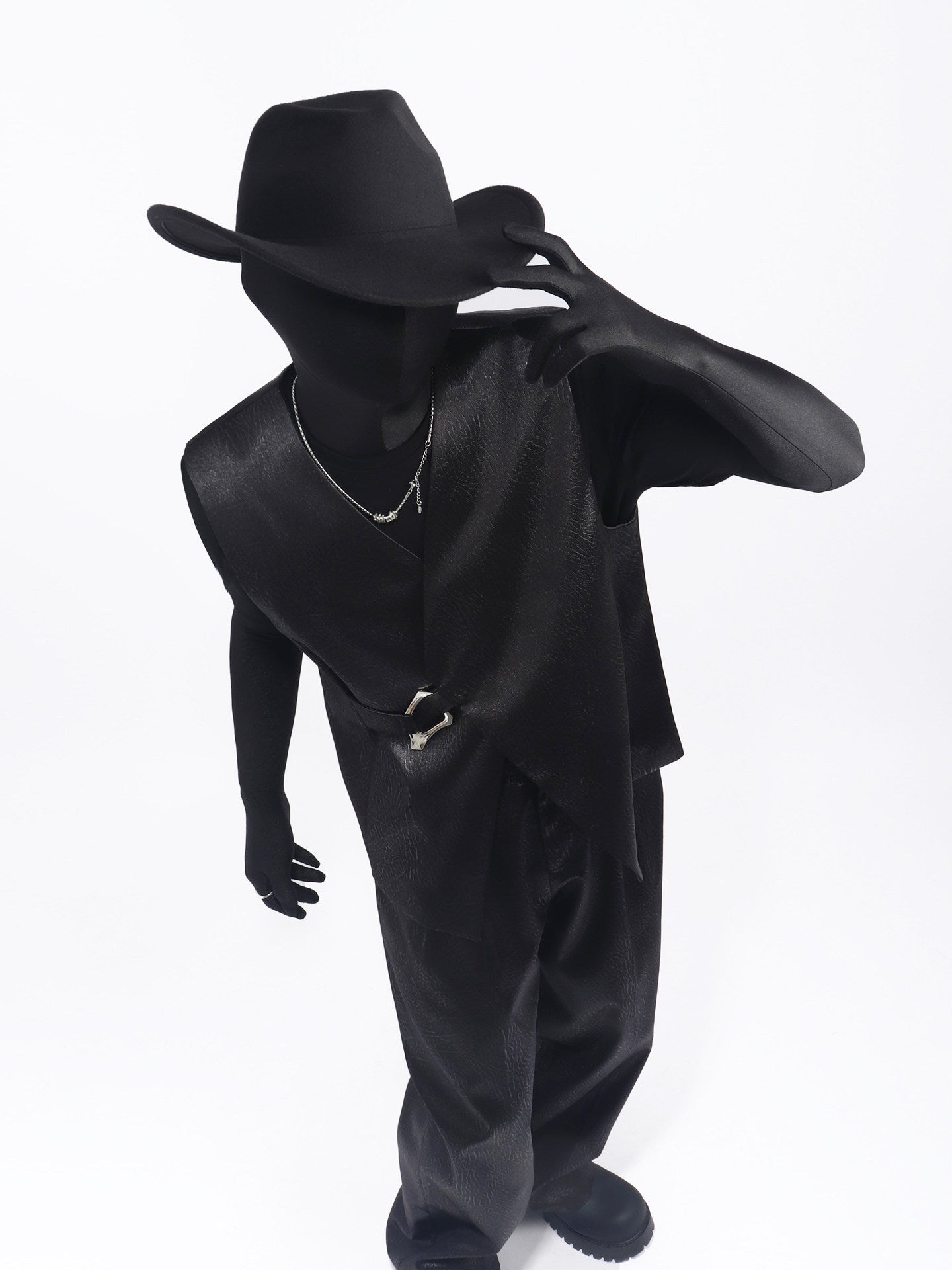 PU Leather Buckle Vest & PU Leather Wide Leg PU Leather Pants Setup WN23692