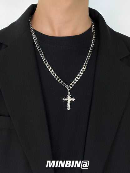 Cuban Chain Cross Pendant Titanium Steel Necklace WN19247