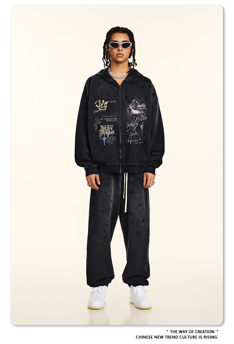 Graffiti Print Oversize Zipper Hoodie WN9936