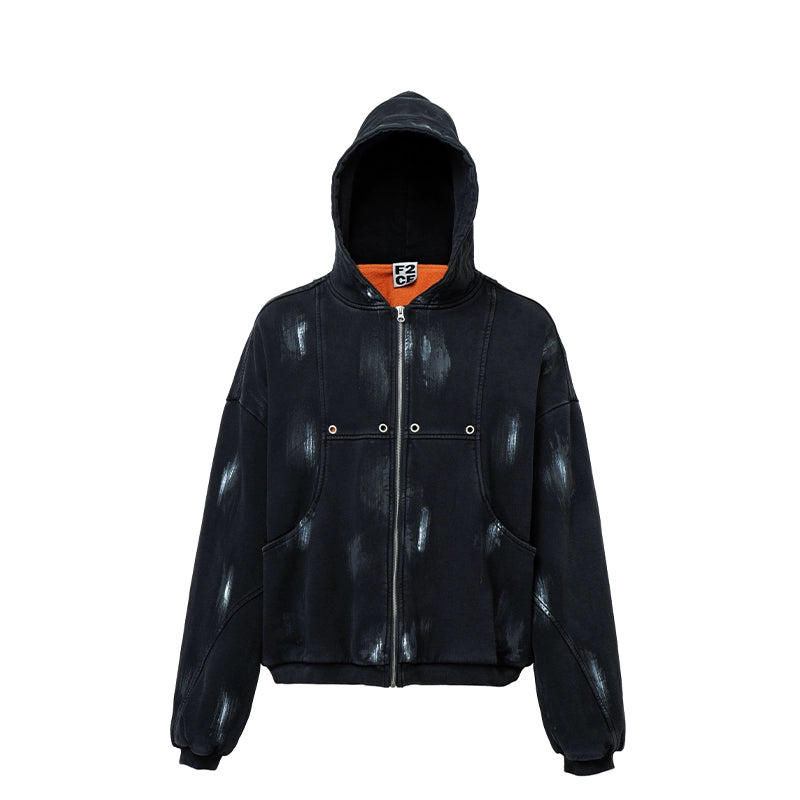 Hand-Painted Hooded Zip-Up Fleece-Lined Puffer Jacket WN12209