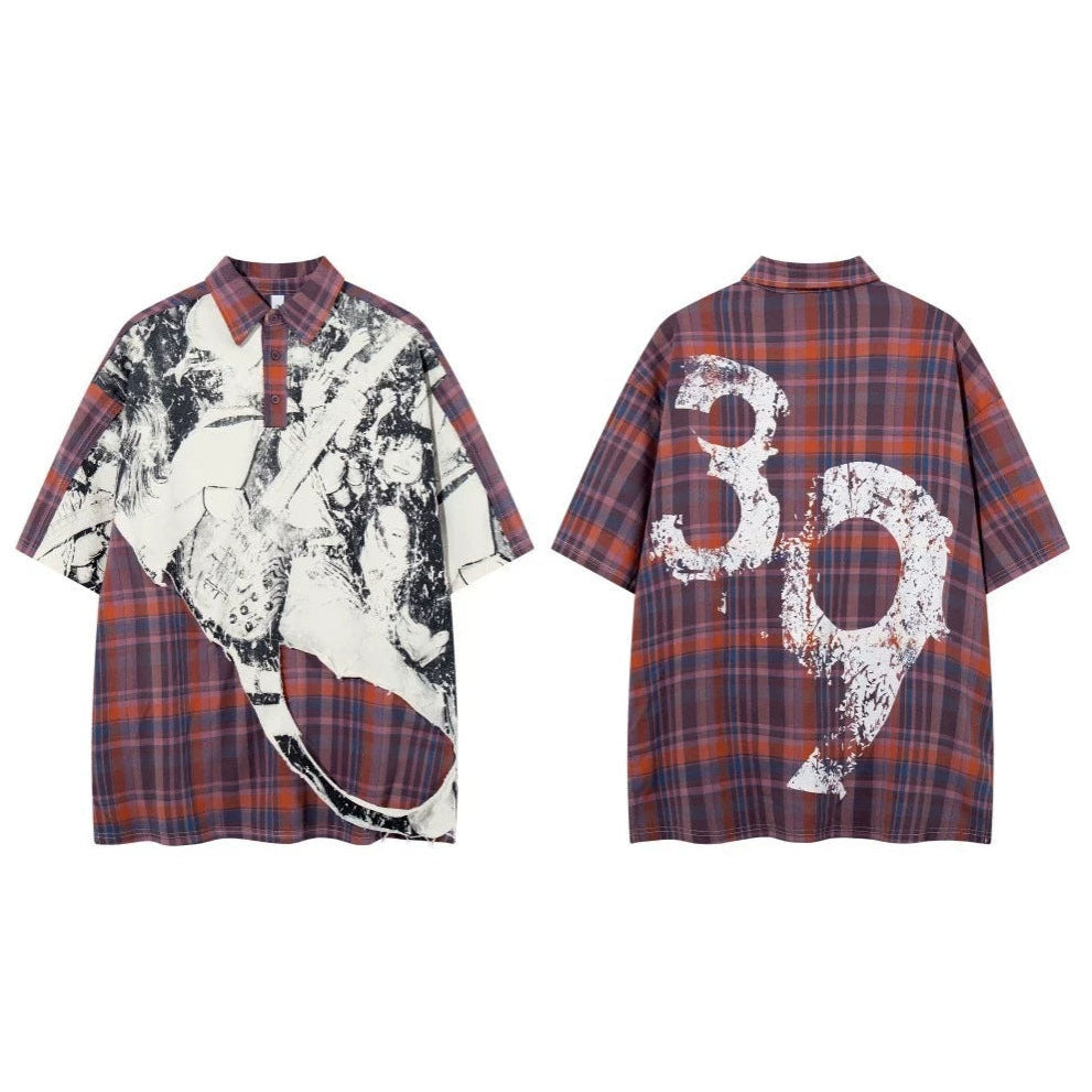 Plaid Graphic Number Polo Shirt WN28092