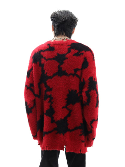 Damage Jacquard Oversize Knit Sweater WN10362