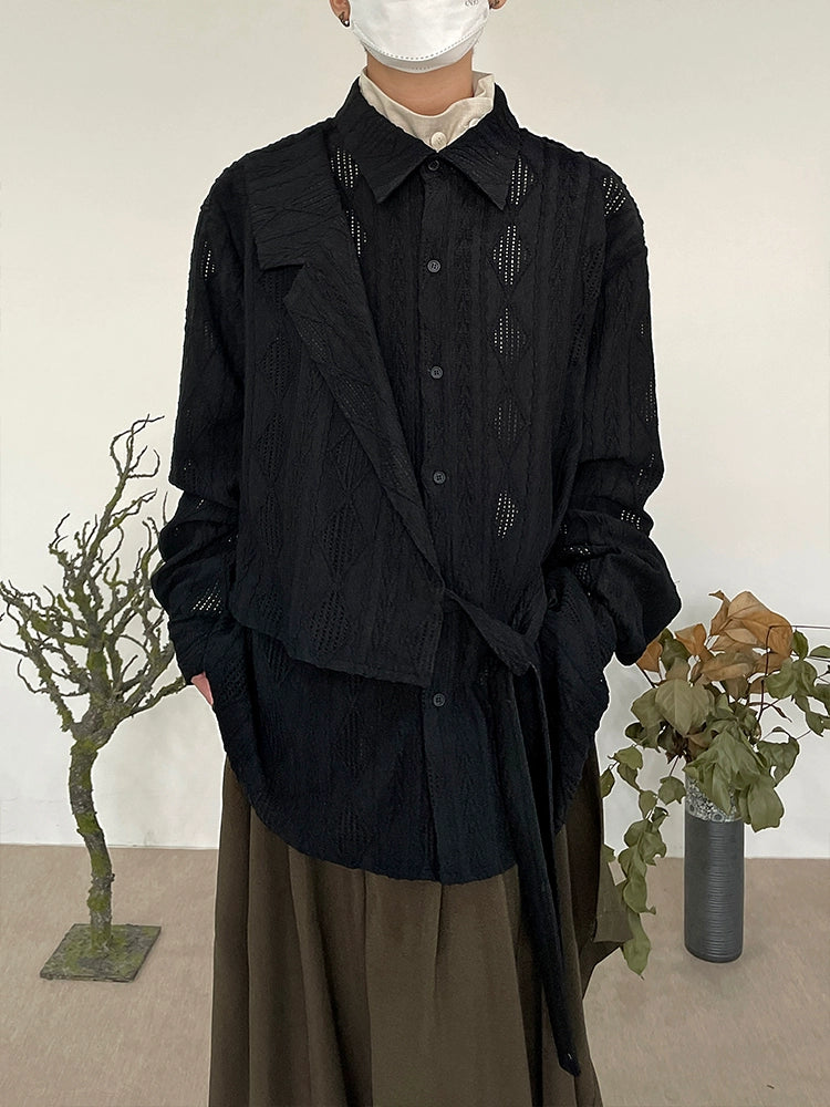 Jacquard Hollow-Out Patchwork Long Sleeve Shirt WN19960