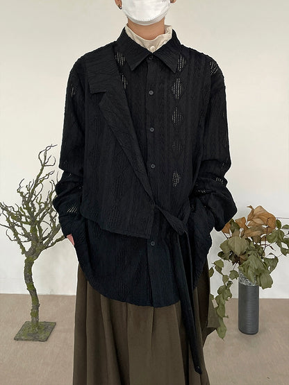 Jacquard Hollow-Out Patchwork Long Sleeve Shirt WN19960