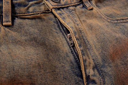 Mud Dye Washed Whisker Wide Leg Denim Jeans WN27904