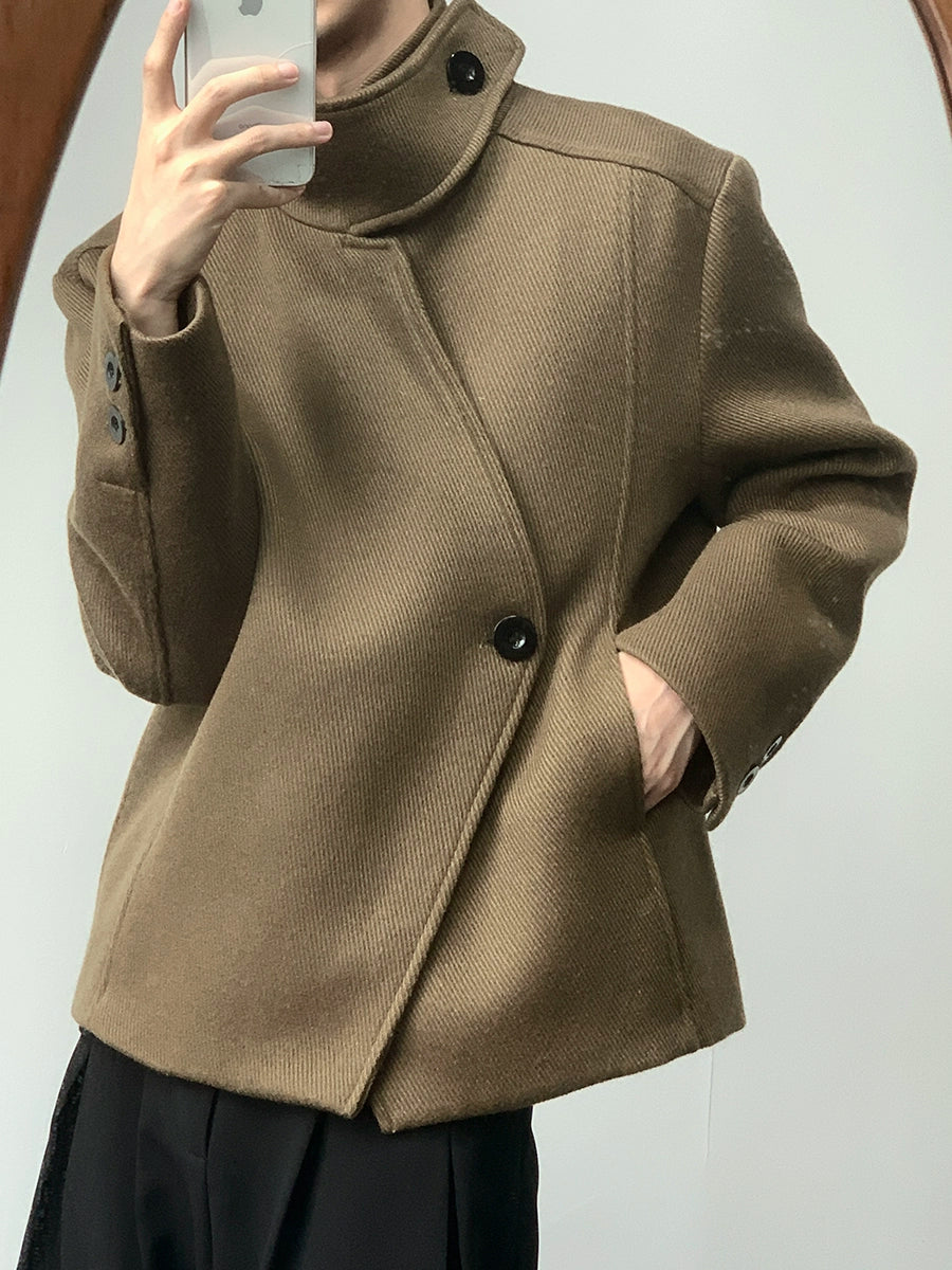 Asymmetrical Single-Button Stand Neck Short Jacket WN9709