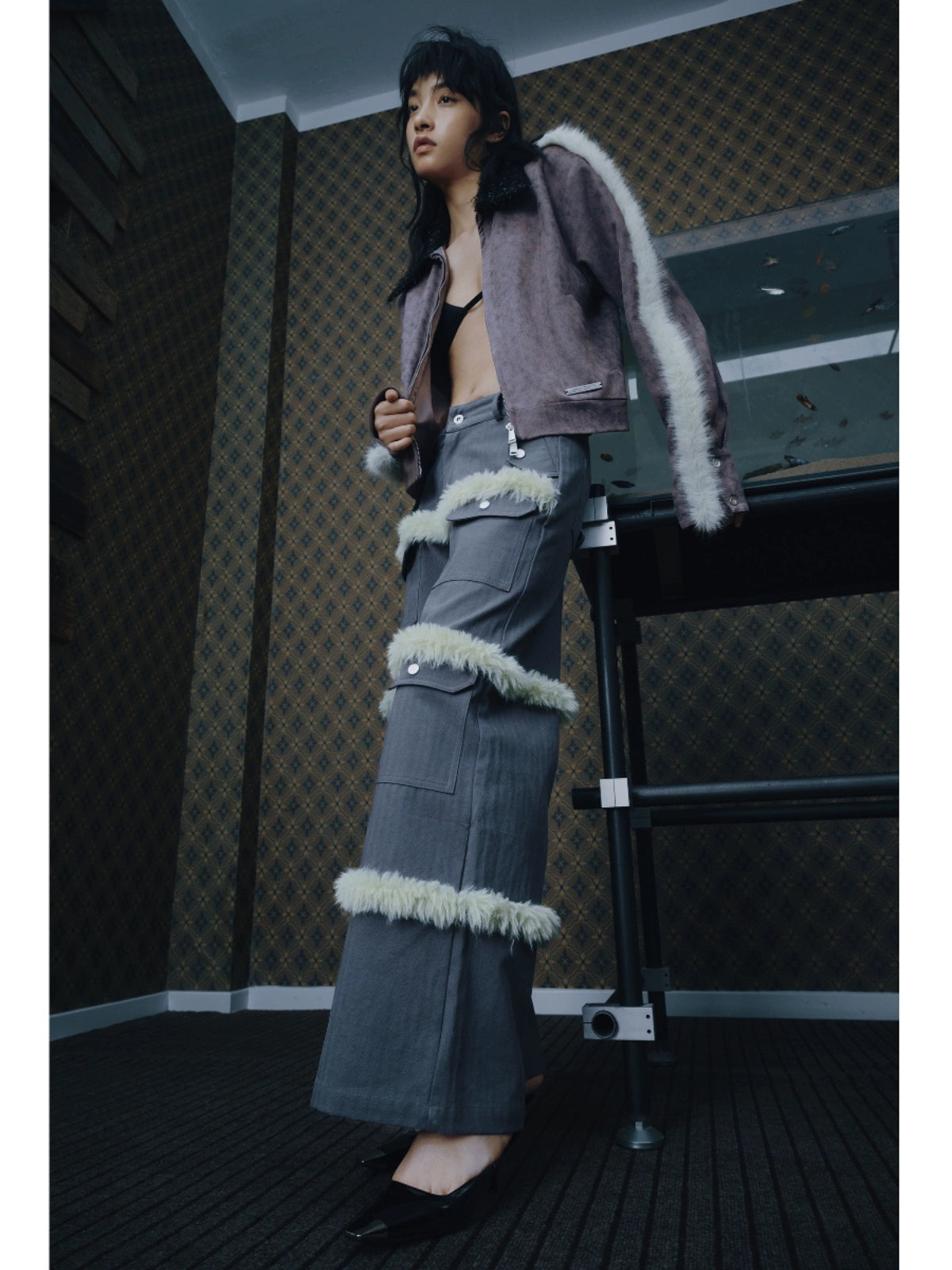 Contrast Stitch Multi Pocket Wide Leg Pants WN18884