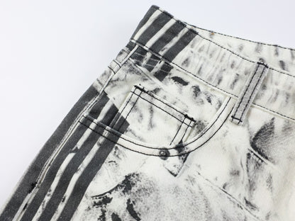 3D Print Ripped Tie-Dye Wide Leg Denim Jeans WN27866