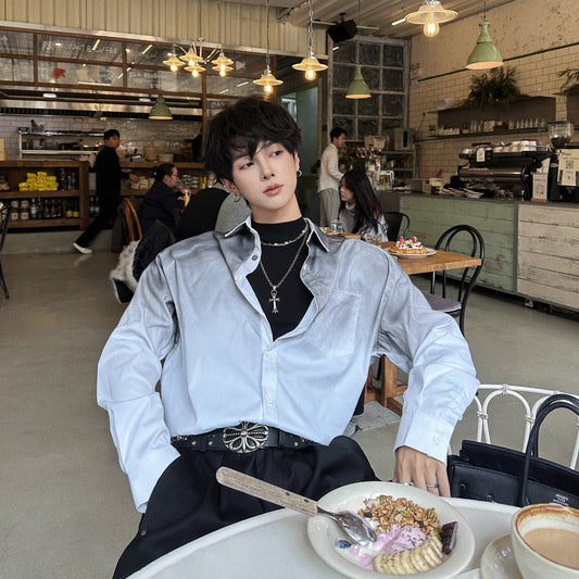 Contrast Panel Oversize Long Sleeve Shirt WN25095