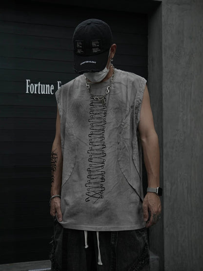 Safety-Pin Print Oversize Sleeveless T-Shirt WN27917