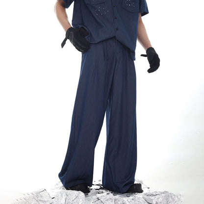 Draped Wide Leg Denim Jeans WN18629