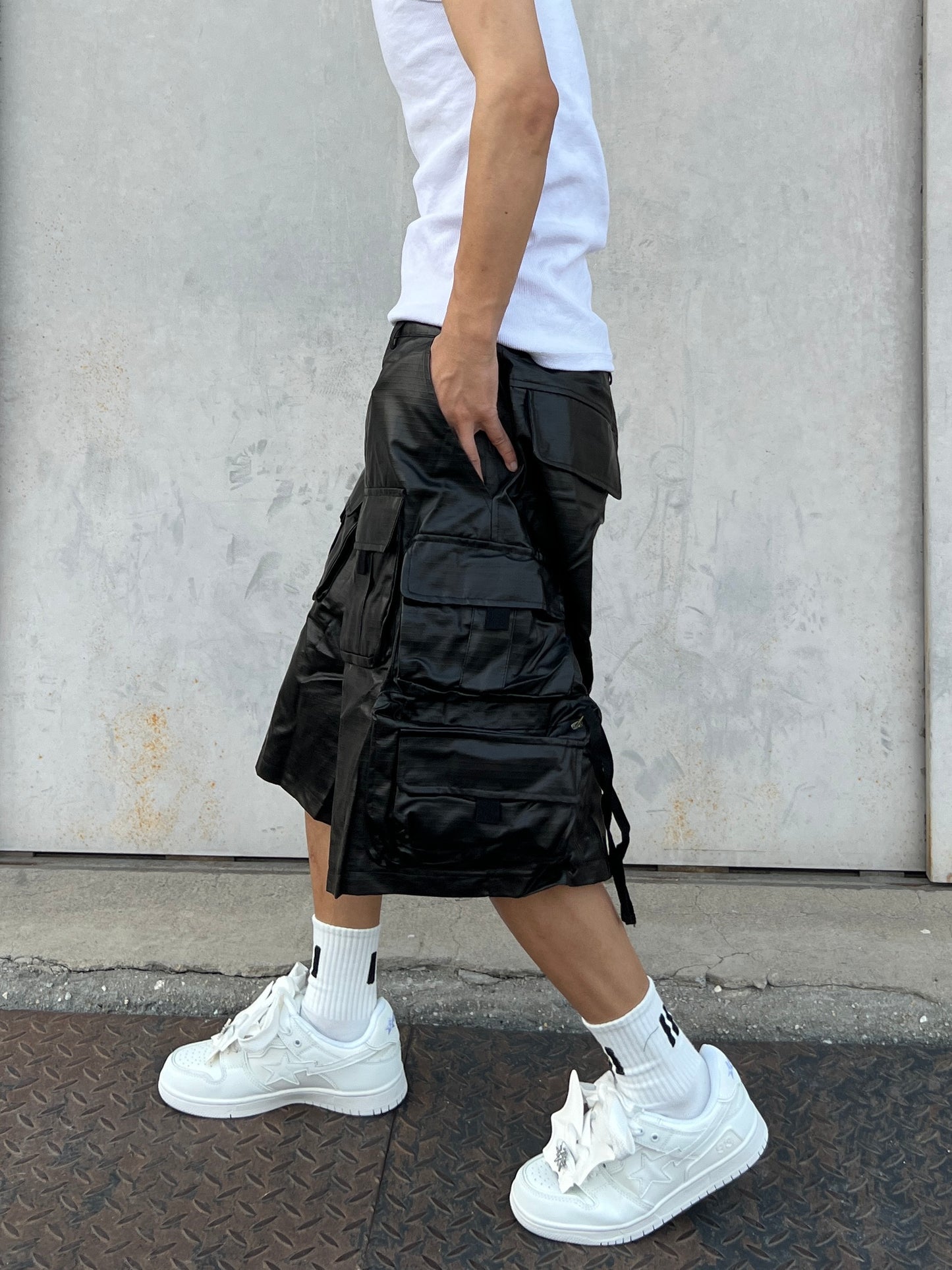 Multi Pocket Drawstring Cargo Half Pants WN24130