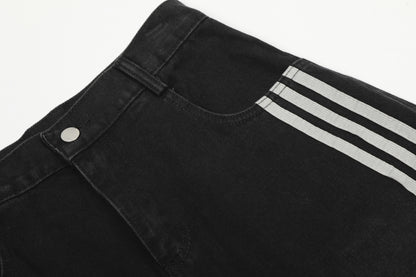 Deconstructed Three-Stripe Curved Wide Leg Denim Jeans WN25738