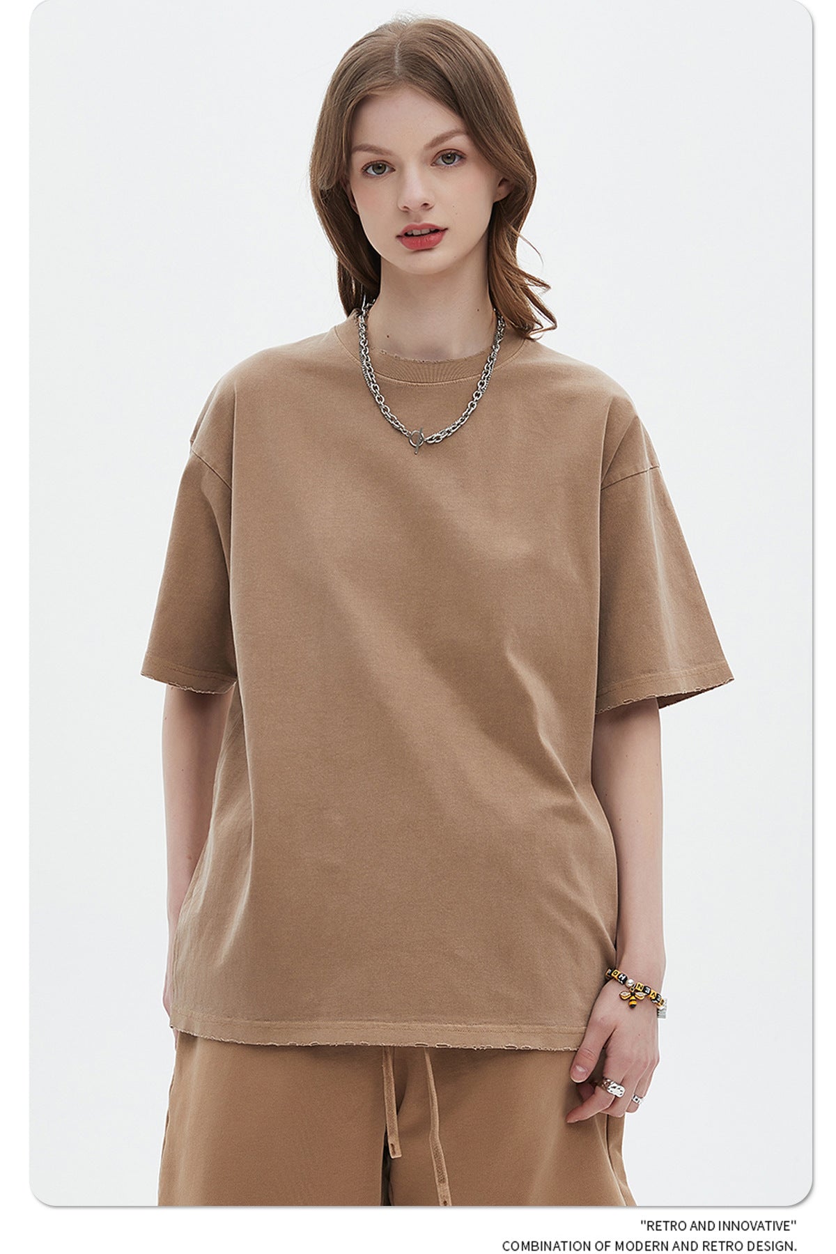 Washed Dyed Oversize Damage Short-sleeve T-shirt & Short Sweatpants Setup WN6630-K